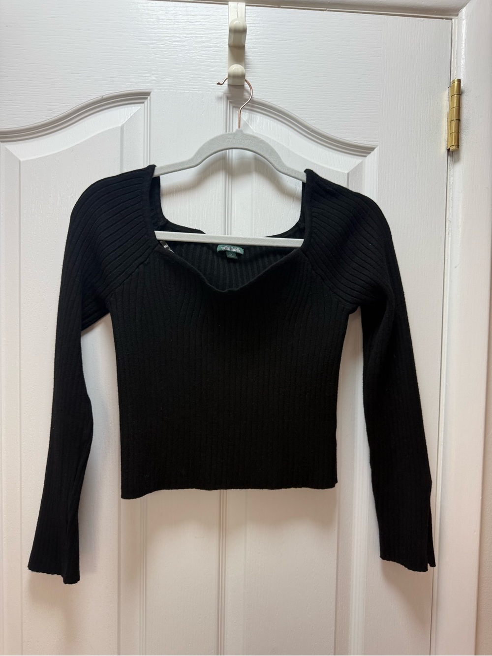 Wild Fable Black Ribbed Knit Long Sleeve Sweater Top Size Medium
